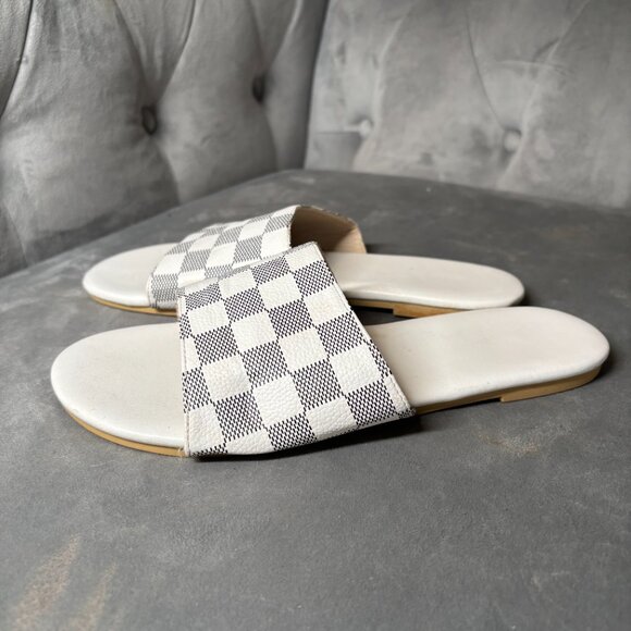 Checkerboard Slip-On Flat Sandals Black & White Slides – Women's‎ EU 40 - Picture 3 of 4